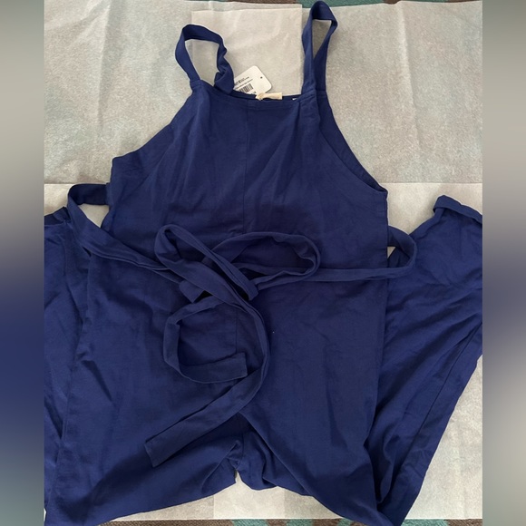 Anthropologie Maronie blue jumpsuit cotton with taper legs and tie belt - Picture 3 of 3